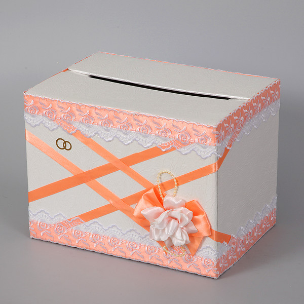 Коробка для дарения денег в конвертах персиковая, ручная работа, неразборная