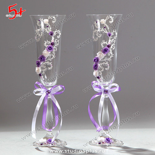 Свадебные бокалы в фиолетовом цвете купить в СПб