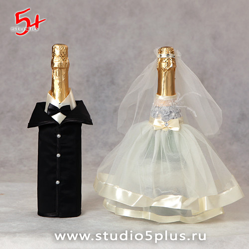 Одежда на бутылки шампанского на свадьбу в цвете Айвори купить