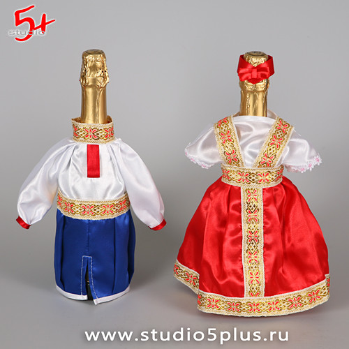 Одежда для бутылок шампанского на свадьбу в русском народном стиле купить