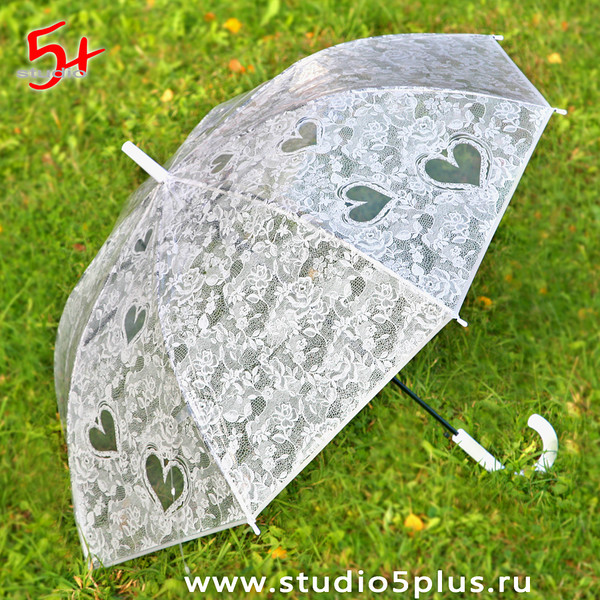 Прозрачный зонт с белым узором