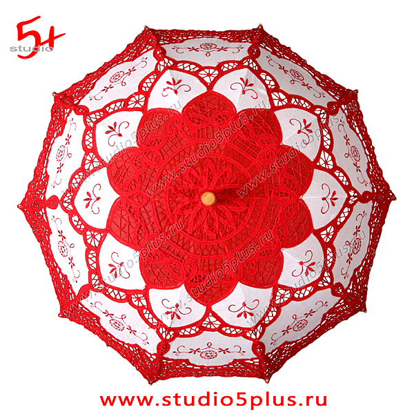 свадебный зонт красный кружевной